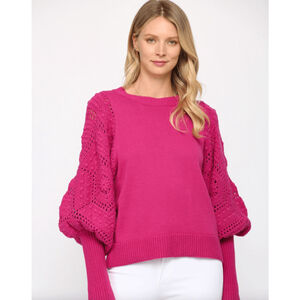 FATE Handknit Puff Sweater Pink Berry Large